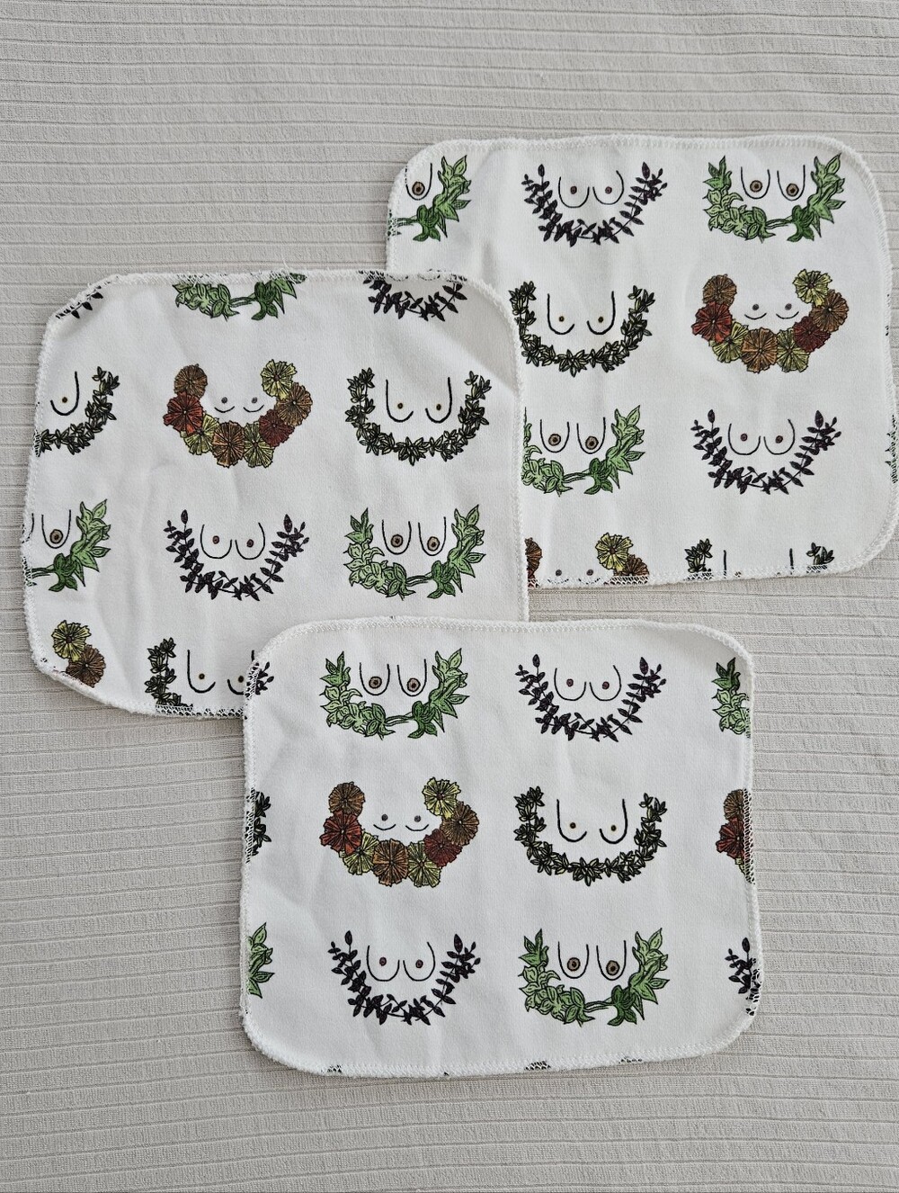 handmade boob floral wreath burp wash cloth hippie boho bath indie rag towel